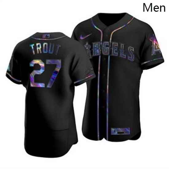 Men Los Angeles Angels 27 Mike Trout Men Nike Iridescent Holographic Collection MLB Jersey Black